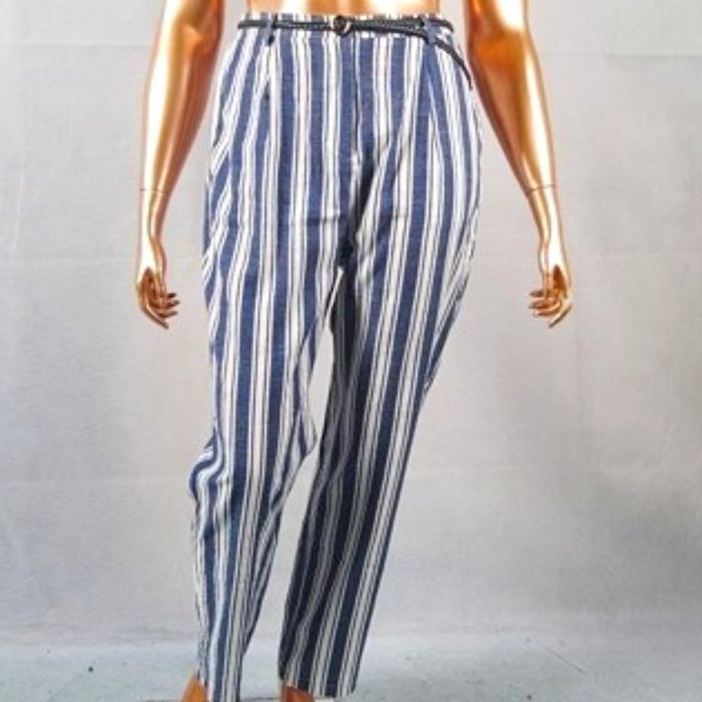 Plus Size, Linen, Striped, Denim Pants